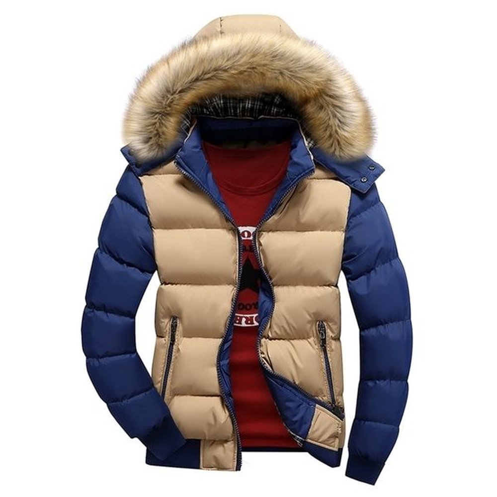 Men Down Jacket Winter Male Casual Hooded Outwears Coat Warm Fur Parka Overcoat Men's Solid Thick Fleece Zipper Jackets 211216