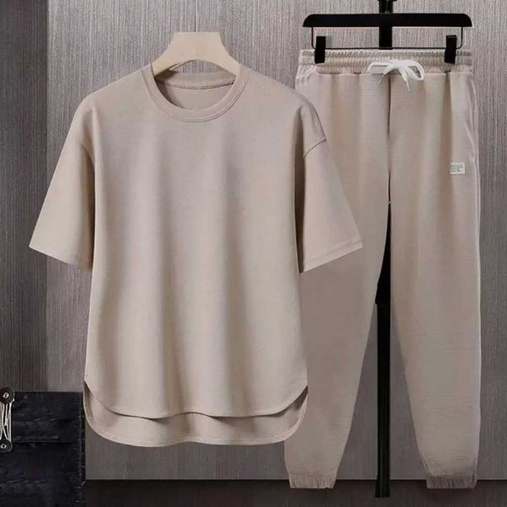 Men Exercise Clothing Set Mens Summer Sport Outfit Set O-neck Short Sleeve T-shirt Wide Leg Sweatpants with for Active Y240827