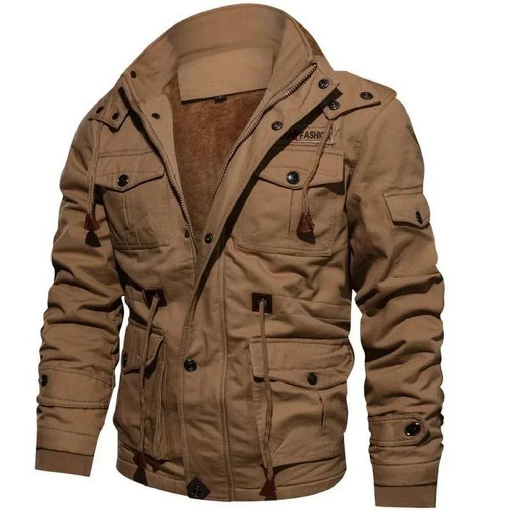 men fleece fur lined thick midlength cotton jacket long sleeve