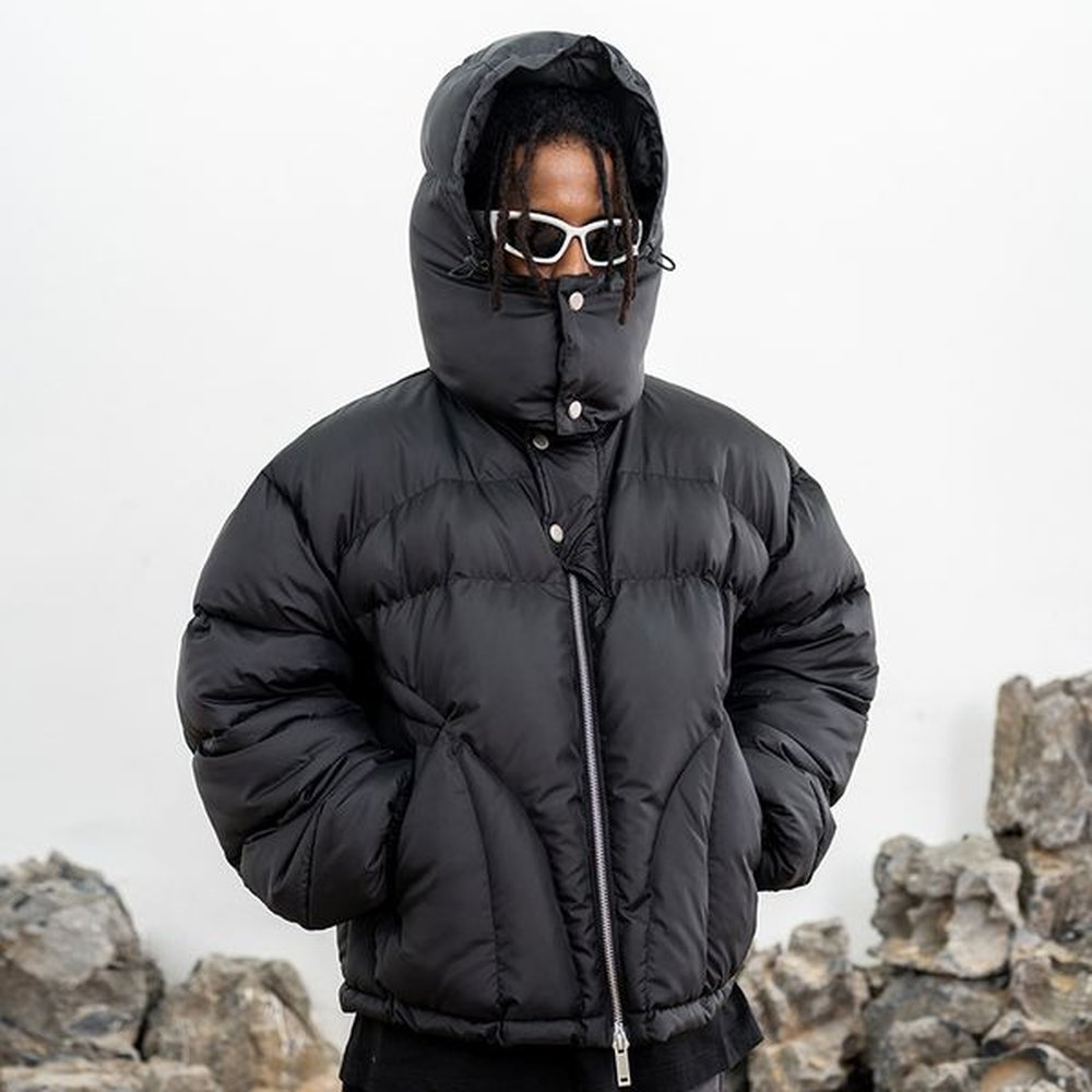 Men Hooded Cargo Jacket Winter Padded Parkas Solid Color Thick Warm Bubble Functional Coat Streetwear 2023 Hip Hop Puffer Parkas