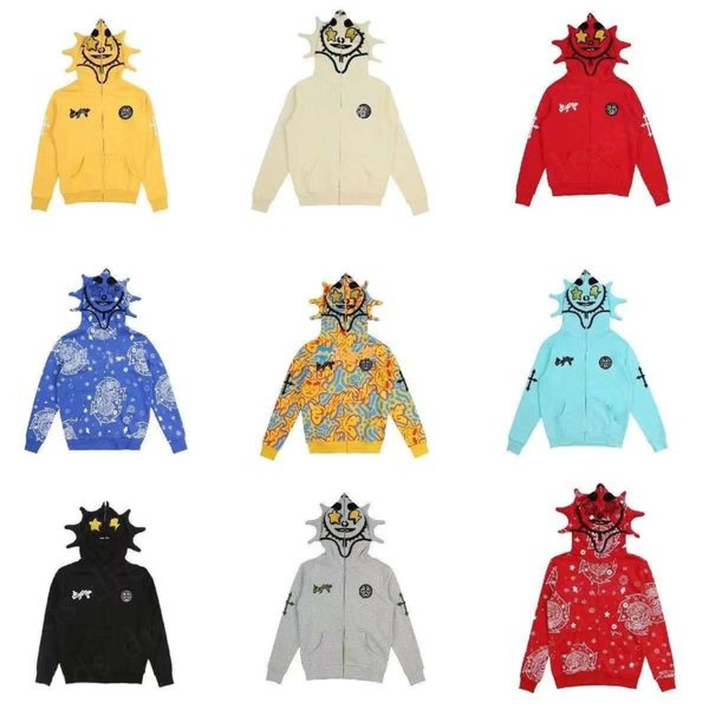 Men hoodie designer Hot Fast Glo Gang Y2K Style Full-Zip High Street Inspired Hoodie with 3D Printed Skull Design for Men/ Women -Bold Graph