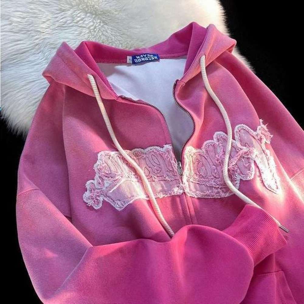 Men Hoodie Fashion Hoodies Y2K patchwork alphabet Style Loose Skeleton Zip Up Hoodie Goth Grunge Long-Sleeve Hooded Jacket Retro pink O Lmlc