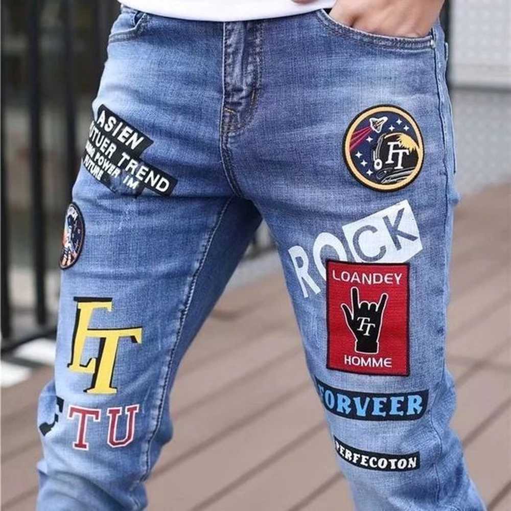 Men Jeans Fashion Street Hip-Hop Jeans Male Punk Style Denim Pants Summer Spring Men Stretchy Slim Fit High Quality Mans Jeans 240808