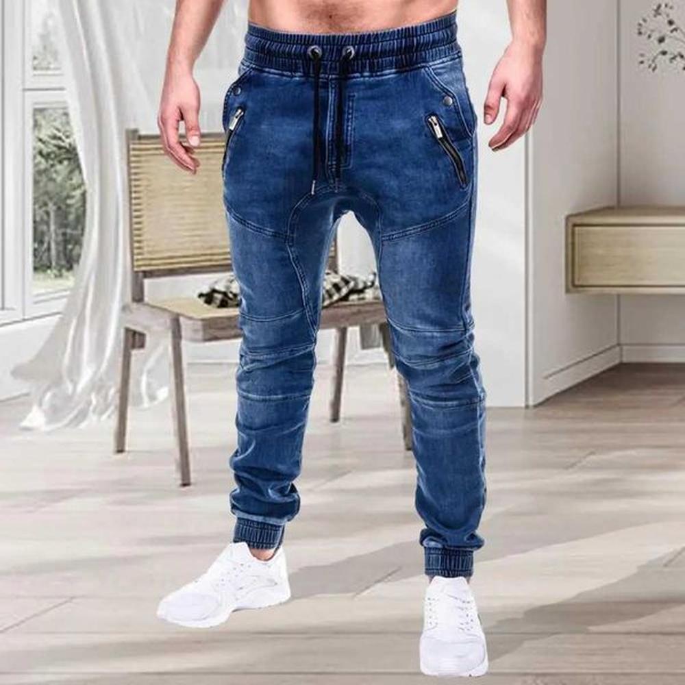 Men Jeans Slim Male All Match Ankle Tied Lace-up Denim Pants Denim Pants for WorkXJ250103