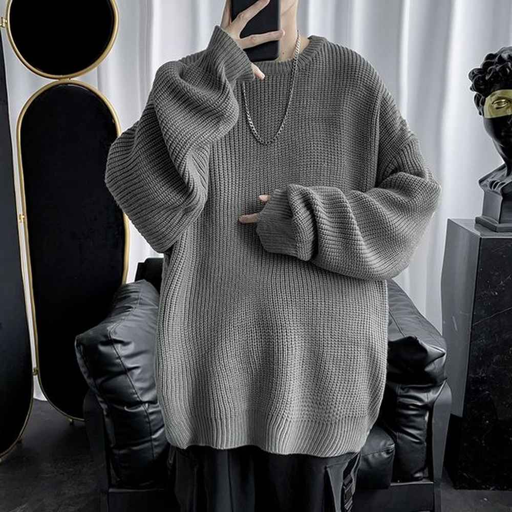 Men Korean Fashion Sweaters Solid Color Oversized Sweater Men Long Sleeve Shirts Autumn Winter Clothing Streetwear Pullovers