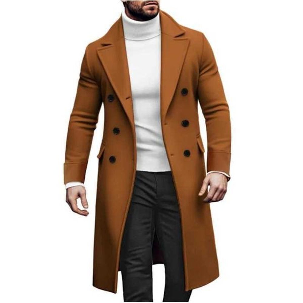 Men Long Double-breasted Coat with Lining Warm Type Coats Wool Blend Lapel Casual Fashion Mens Clothing Eu Size CustomizedXJ241212