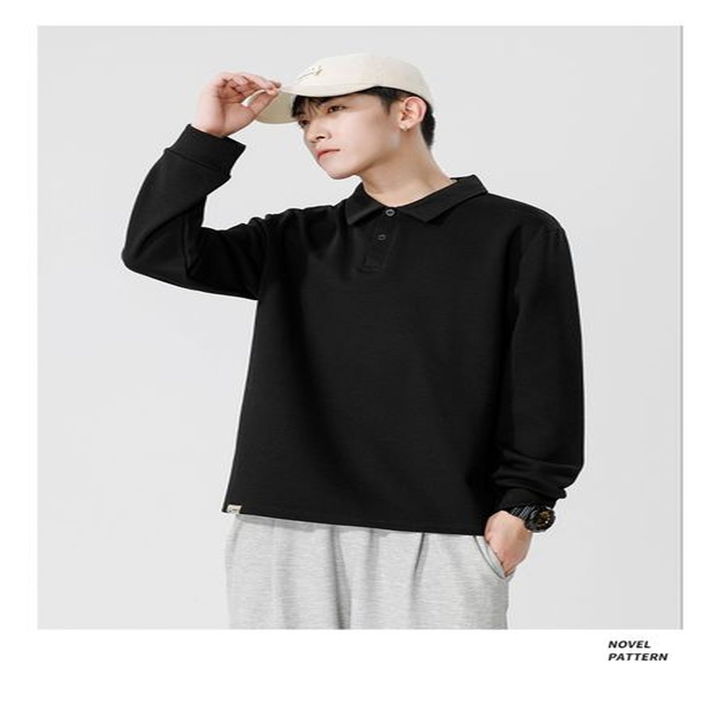 84 Men Long-sleeved Autumn and Winter Heavy Solid Color Lapel Youth