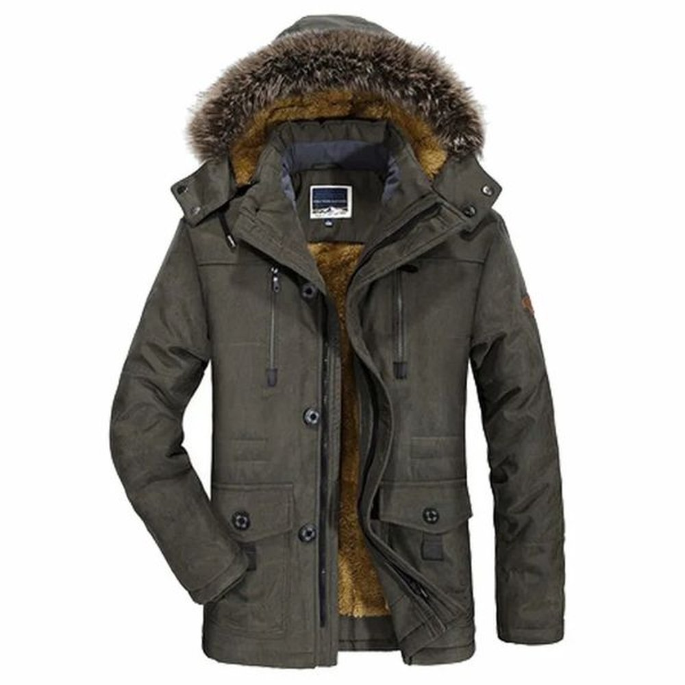 Men Padded Cotton Coat Thicken Winter Plush Fur collar Hooded Long Outdoor Jakcket Wool Liner Jacket Snow Parkas 241029