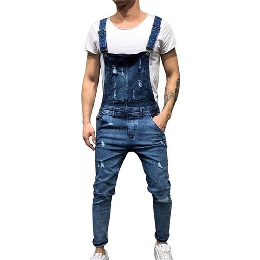 Men Ripped Denim Jumpsuit Overalls Jean Casual Suspenders Pants Fashion Hip Hop Bib Pant Streetwear 220328