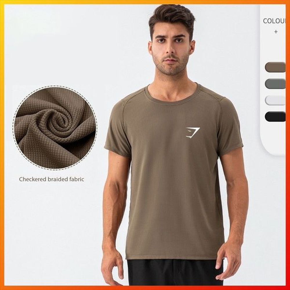 Men Round Neck Sports T-shirt Sweat Fast Drying Breathable Fitness Short Sleeve Outdoor Running Top