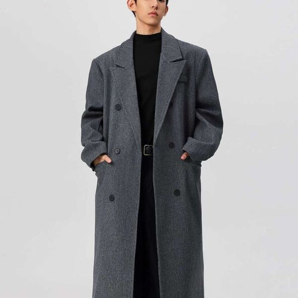 Men S Mid To Long American Winter Thick Woolen Men S Knee Length Trench Coat High Street Double Breasted