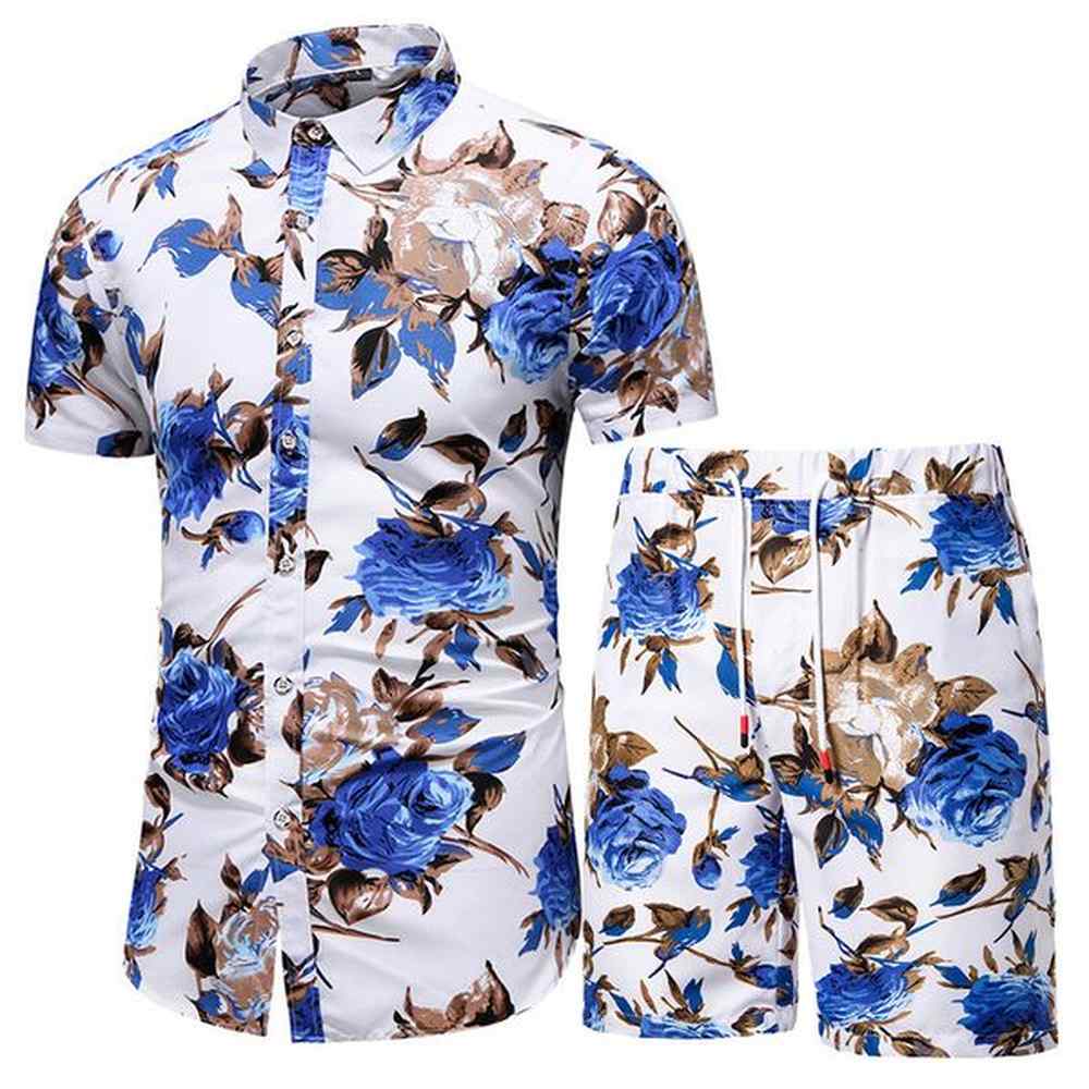 Men s Tracksuits Men Clothing Set Two Piece Summer Beach Wear Floral Print Casual Shirt and Shorts Hawaiian Holiday Clothes 230713