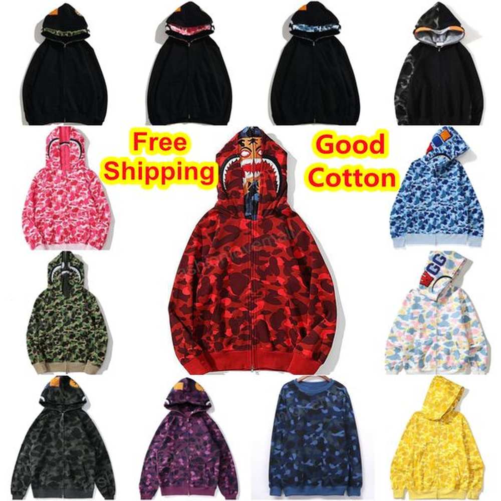 Men Shark Hoodie Cotton Designer Hoody Women Camo Hoodies Fashion Hooded Street Tide Pullover Luxury Streetwear Full Zip Up Sweatshirt Hip H