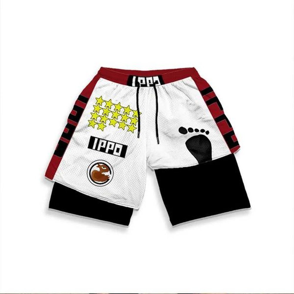 Men Sport Shorts Sportswear Anime IPPO Running Shorts 2 In 1 Beach Bottoms Summer Gym Fitness Training Jogging Short PantsXJ241227