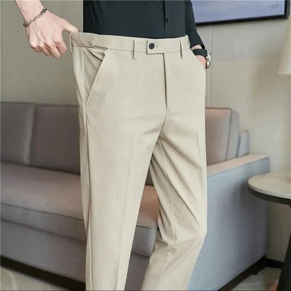 Men Suit Pant Plus Size 40 38 Autumn Solid Elastic Waist Dress Pants Men Slim Business Office Social Ankle Length Trousers 240827