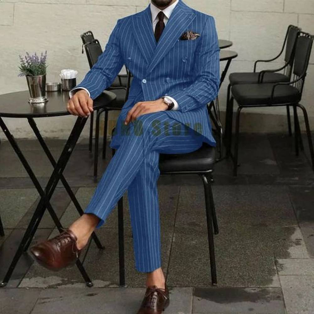 Men Suits Mens Two Piece Suit Double Breasted Man Fashionable and Slimfitting n Groom Wedding Dress Casual Striped Fabric 250107