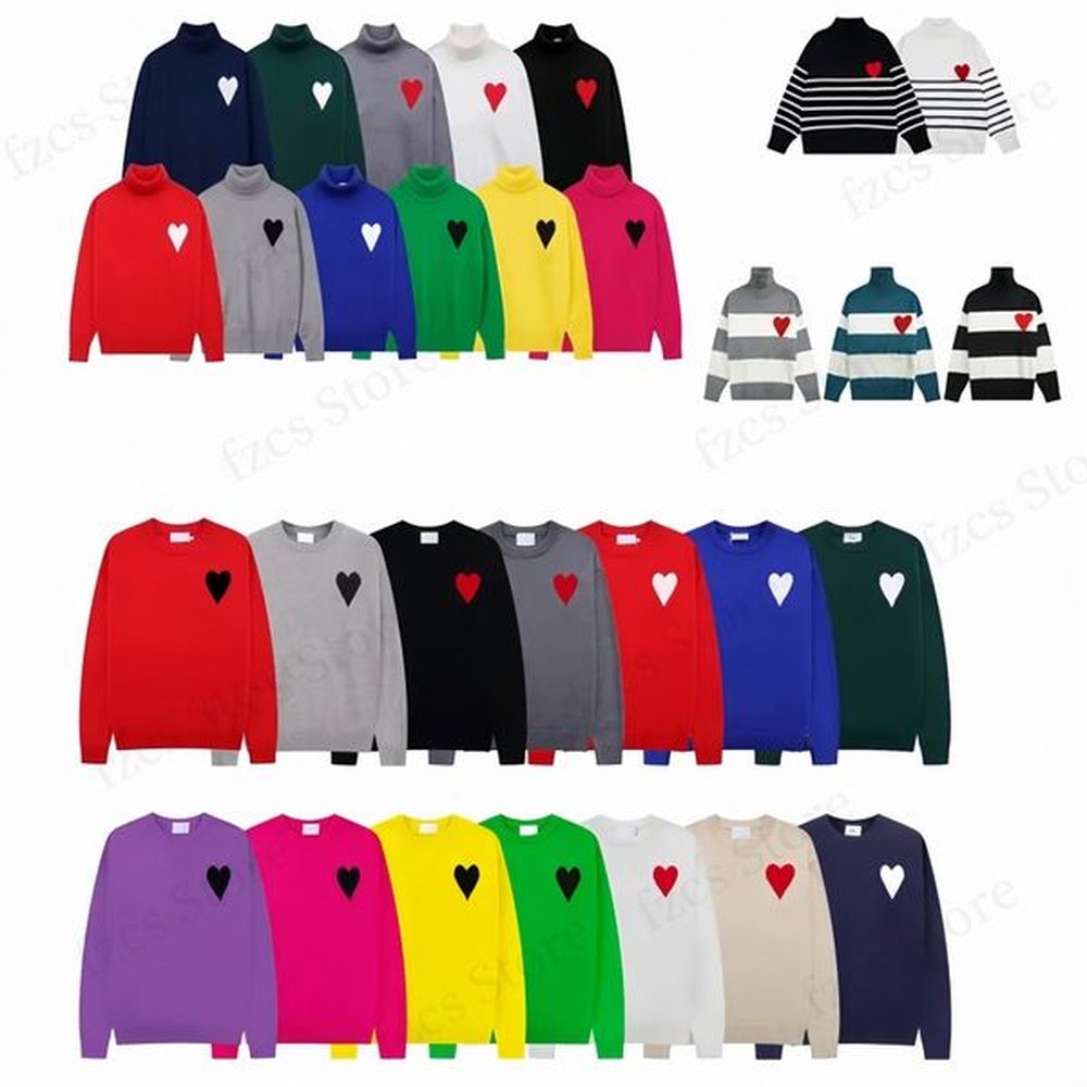 Men Sweaters Designer Heart Pattern Sweater Pull Homme Crew Neck Knitwear Sweatshirts Paris Luxury Pollover Hoodies Womens Small Red Hearts