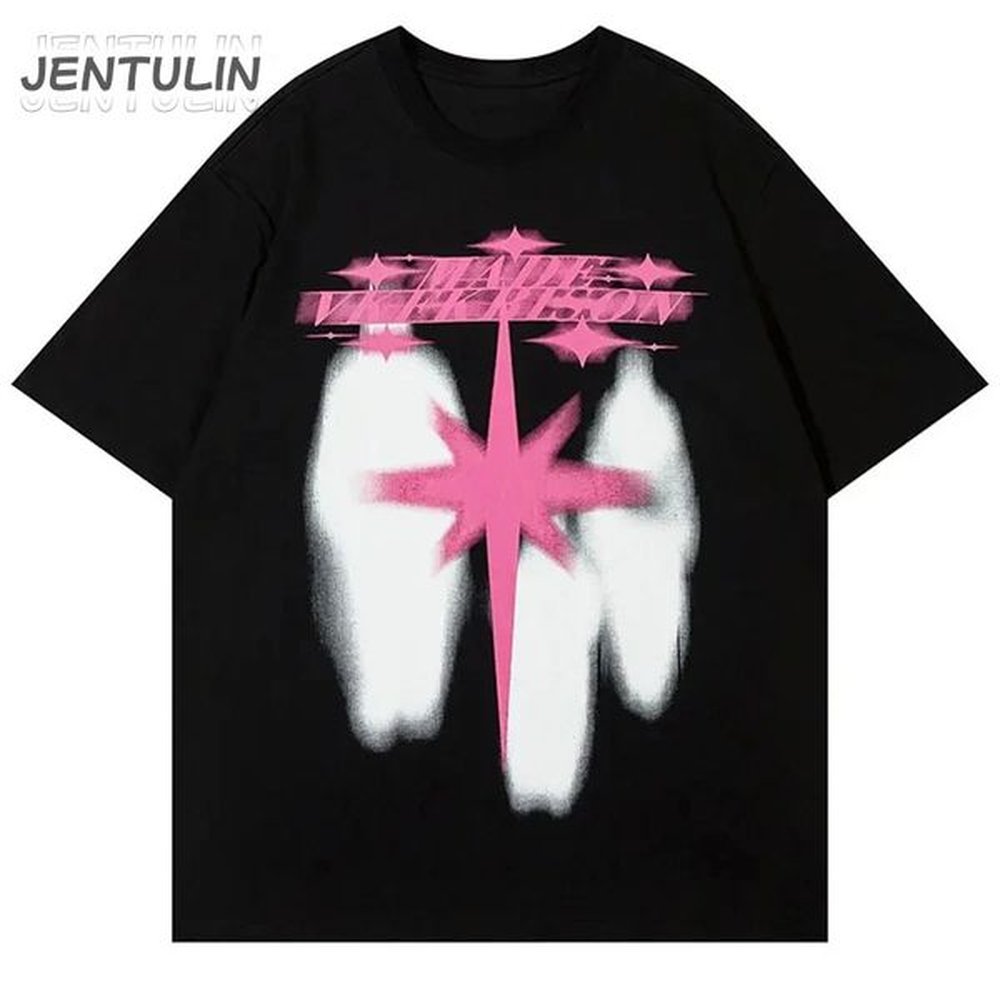 Men T Shirt Streetwear Star Shadow Graphic TShirt Hip Hop Oversized Harajuku Tshirt Cotton Unisex Tops Tee Black White Y2K 240518