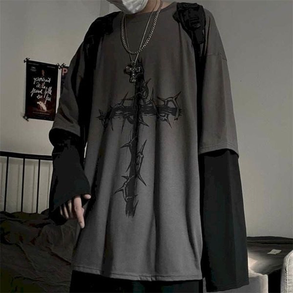 Men T Shirts autumn men Clothes anime casual Long Sleeved Oversized Y2K T-Shirt Harajuku Streetwear Academia Hip Hop tee tops 240812
