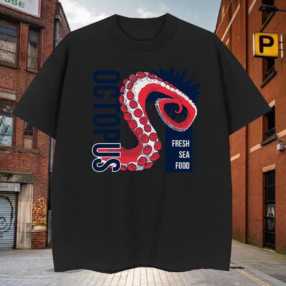 Men T Shirts 100% Cotton 230g octopus tentacle Casual Beach O-Neck Short Sleeve Plus Size Cartoon Men Tshirts Fashion Designer Soft Polos