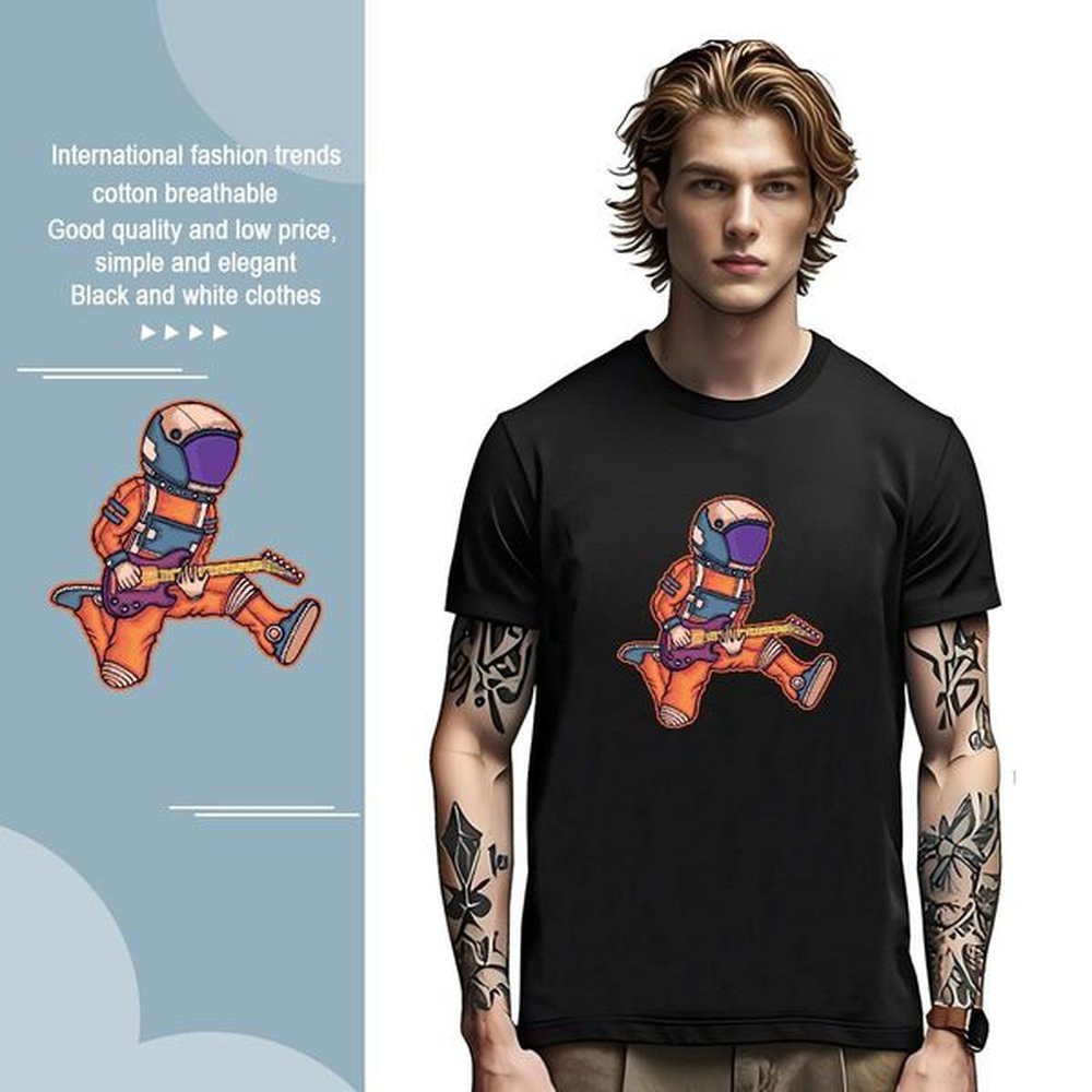 Men T Shirts 230g 100% Cotton cosmonaut Sports Casual Short Sleeve O-Neck Floral Print Men Tops Tees 2024 High Quality Wear