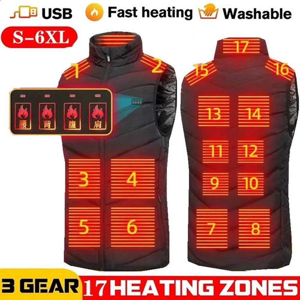 Men USB Infrared 17 Heating Areas Vest Jacket Men Winter Electric Heated Vest Waistcoat For Sports Hiking Oversized 5XL 240829