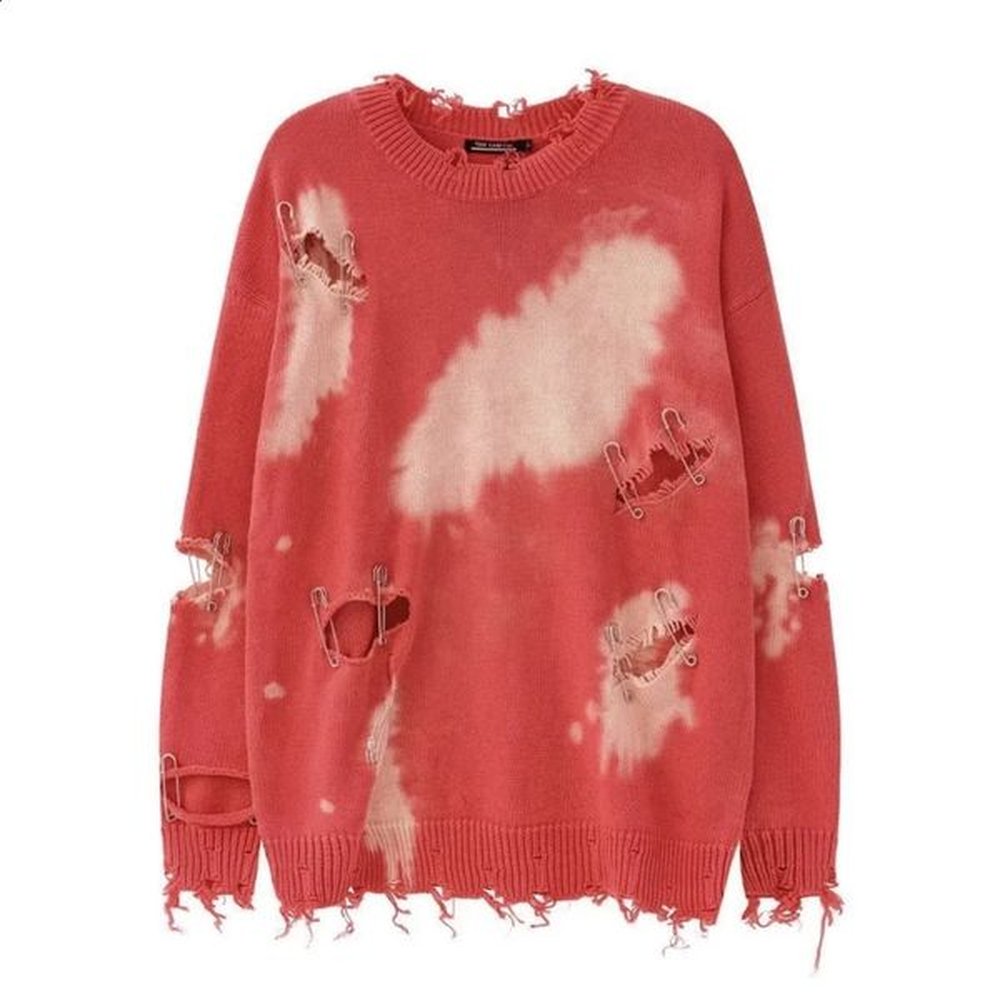 men women harajuku long sleeve tiedye metal pins ripped hole