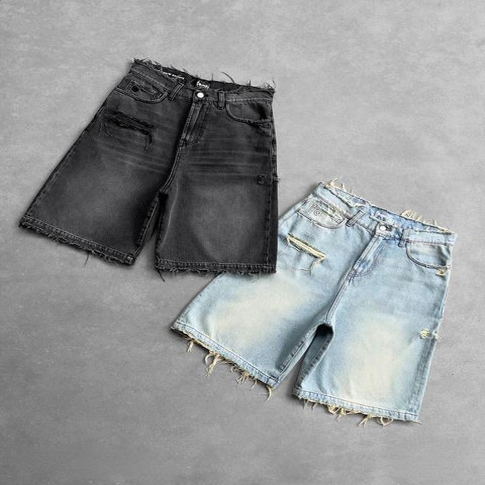 Men Women Summer Hip Hop Ripped Hole Denim Shorts Y2k Black Punk Wash Baggy Work Shorts Vintage Raw Edge Casual Jorts Streetwear 241228