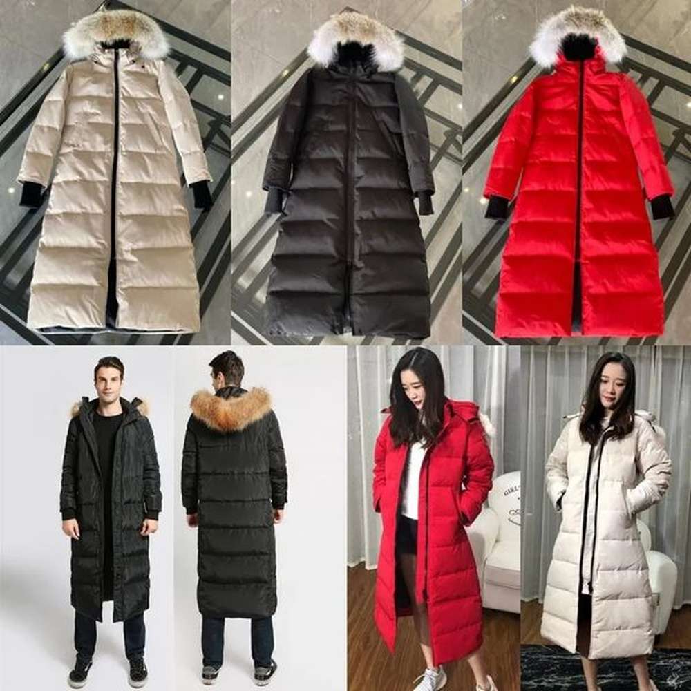 Men's and women's down jackets winter puffer jacketcoat canadian mystique coyote fur winter thickened extra long hooded coat Long