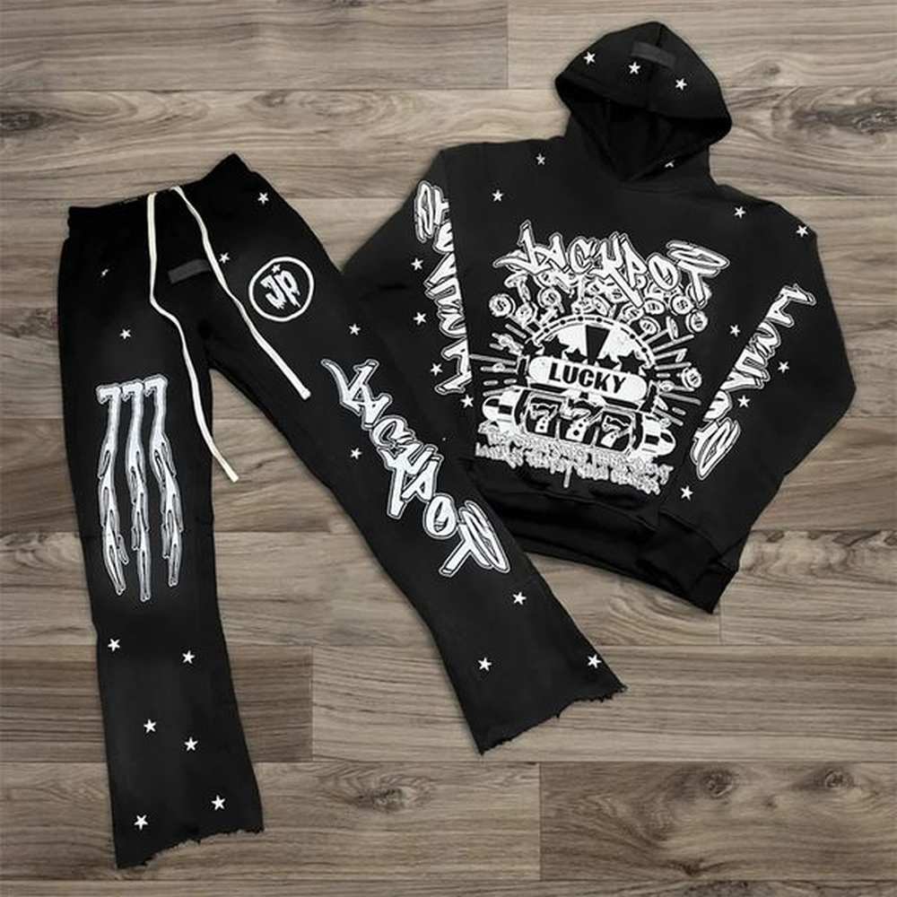 Mens autumn and winter hoodie set twopiece 3D printed sportswear casual bell pants Y2K streetwear mens clothing 240925