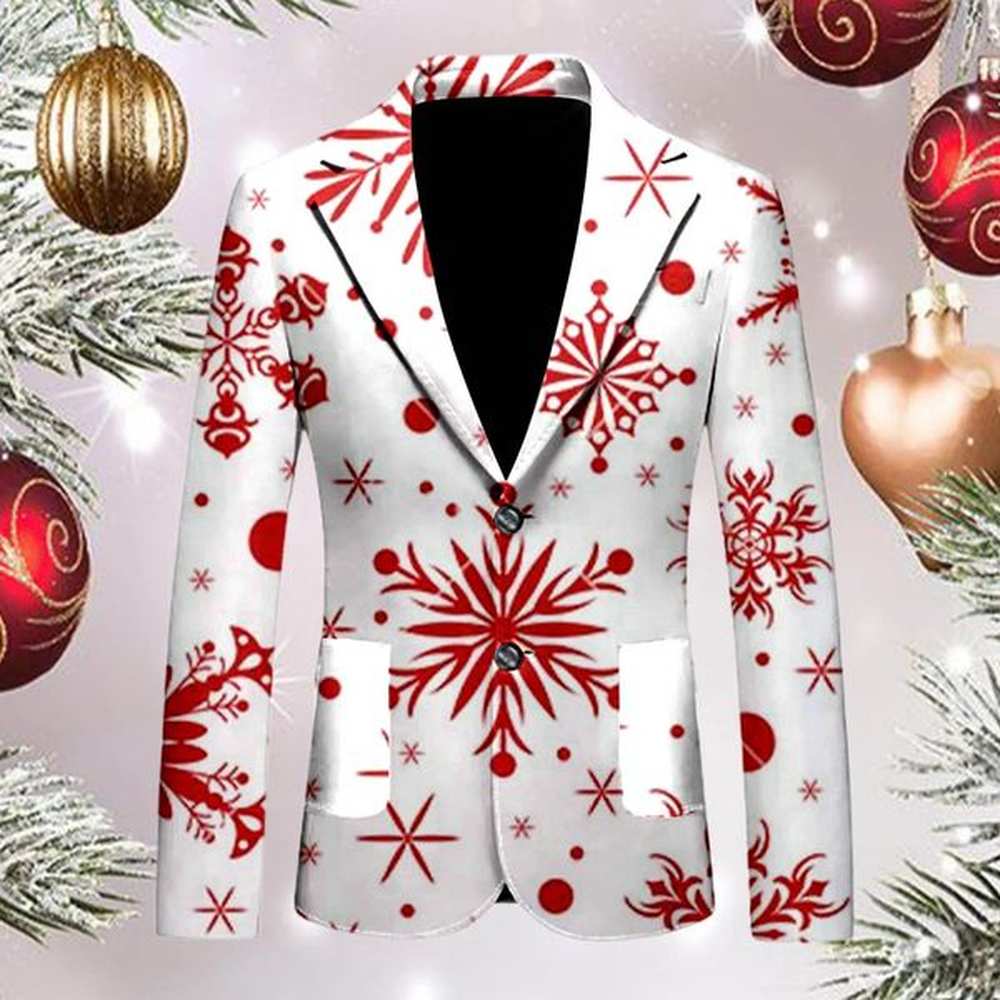 Mens Blazers Christmas Theme Snowman Printed Loose Casual Personality Fashion Lapel Suit Jacket Stage Performance Clothes 241120