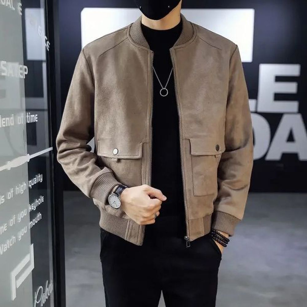Mens Bomber Suede Leather Jackets Baseball Winter Sales of Slim Fit Male Cargo Coats Solid Color Harajuku Clothing Fashion 241127