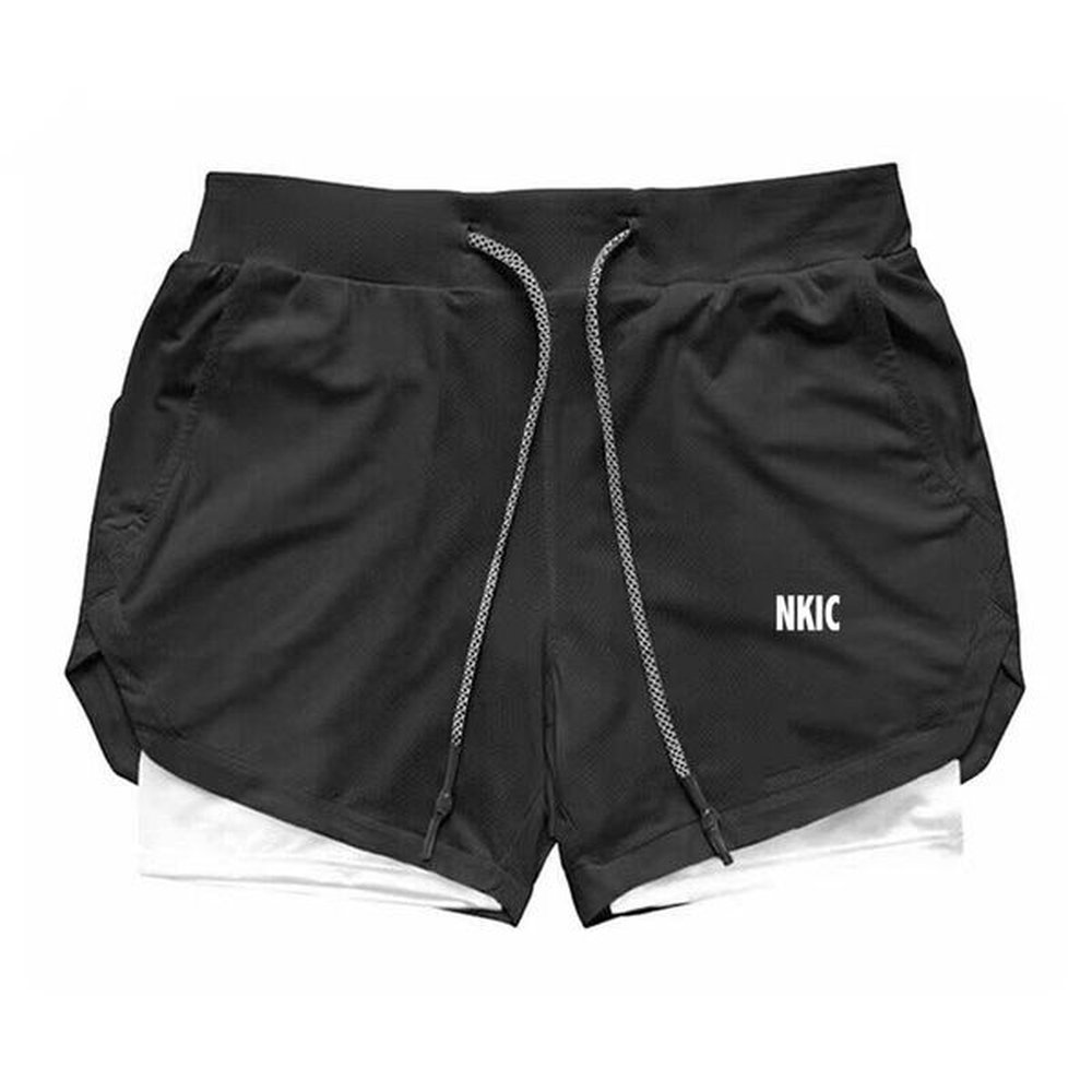 Men's Brand Shorts Sports Fitness 2-In-1 Quick-Drying Breathable Stretch Double-Layer Shorts Joggers Gym Running Training Pants