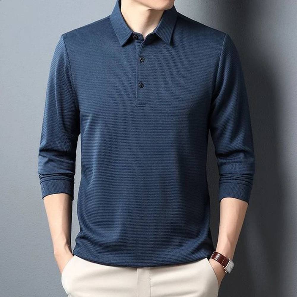 Mens Business Fashion Casual Long Sleeved Shirt Solid Color Polo Shirt Fashionable Breathable Comfortable Versatile Top 241226