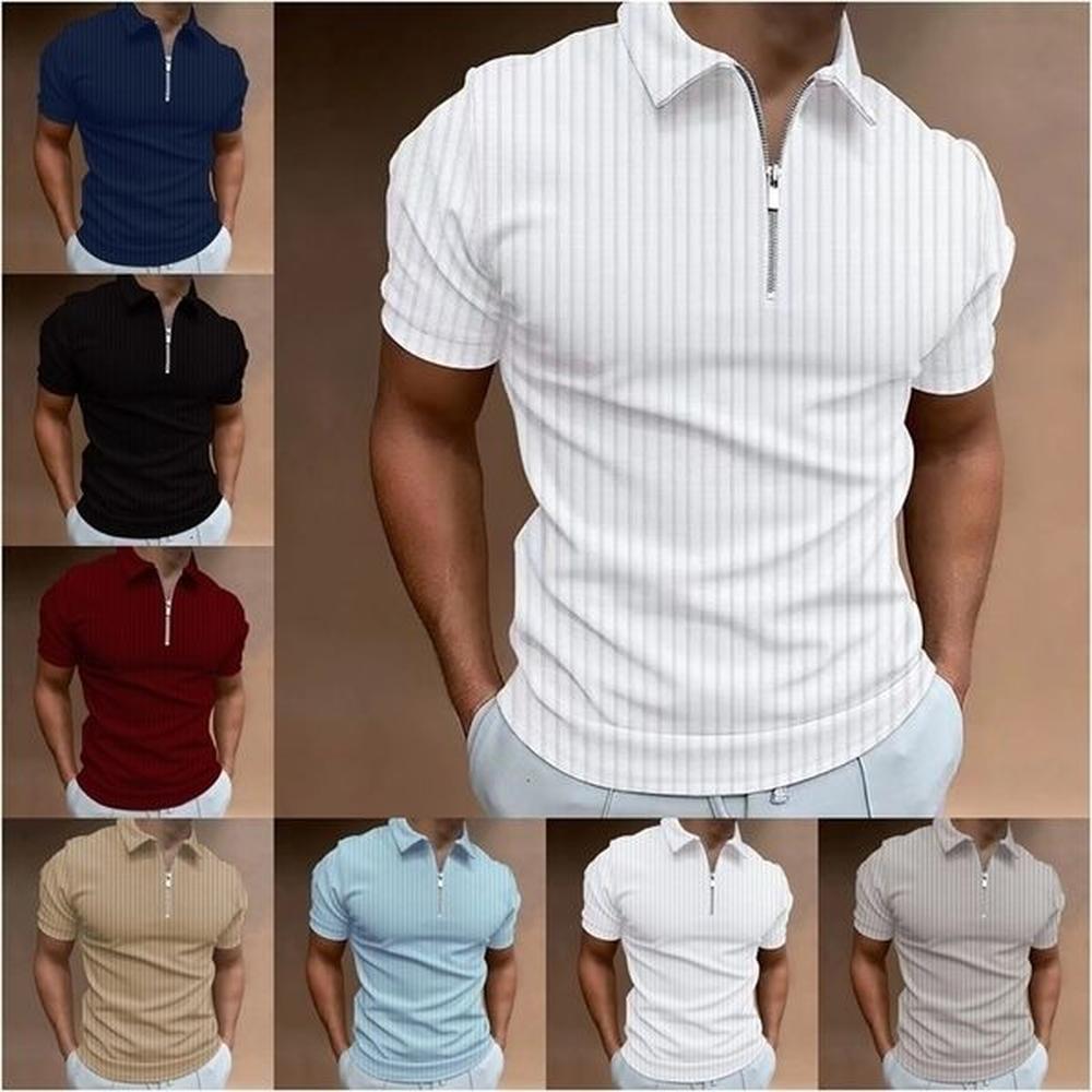 2024 mens business polo shirt high-end shirt Korean version casual fashionable striped edge short sleeved Spring and Summer 240824