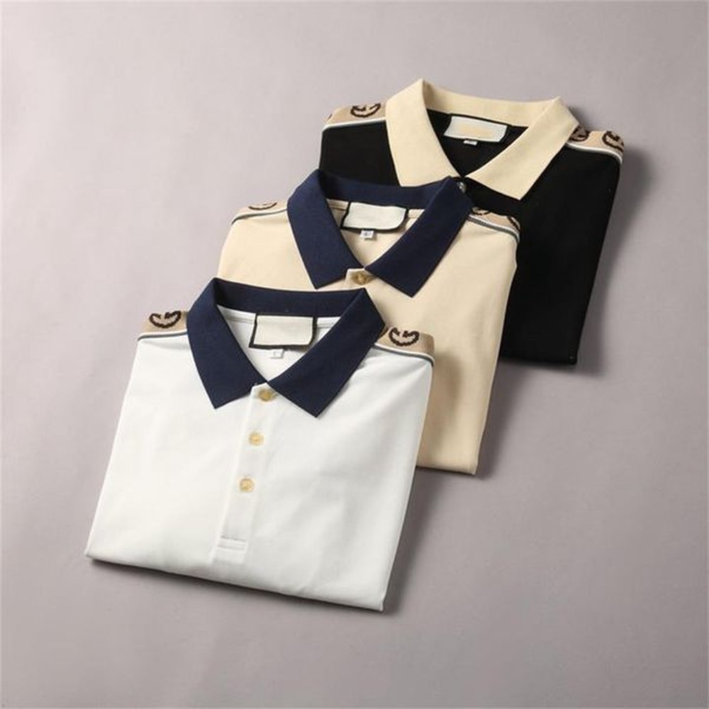 Men's business polo T-shirt fashion men's T-shirt embroidered armband letter badge polo shirt short sleeve