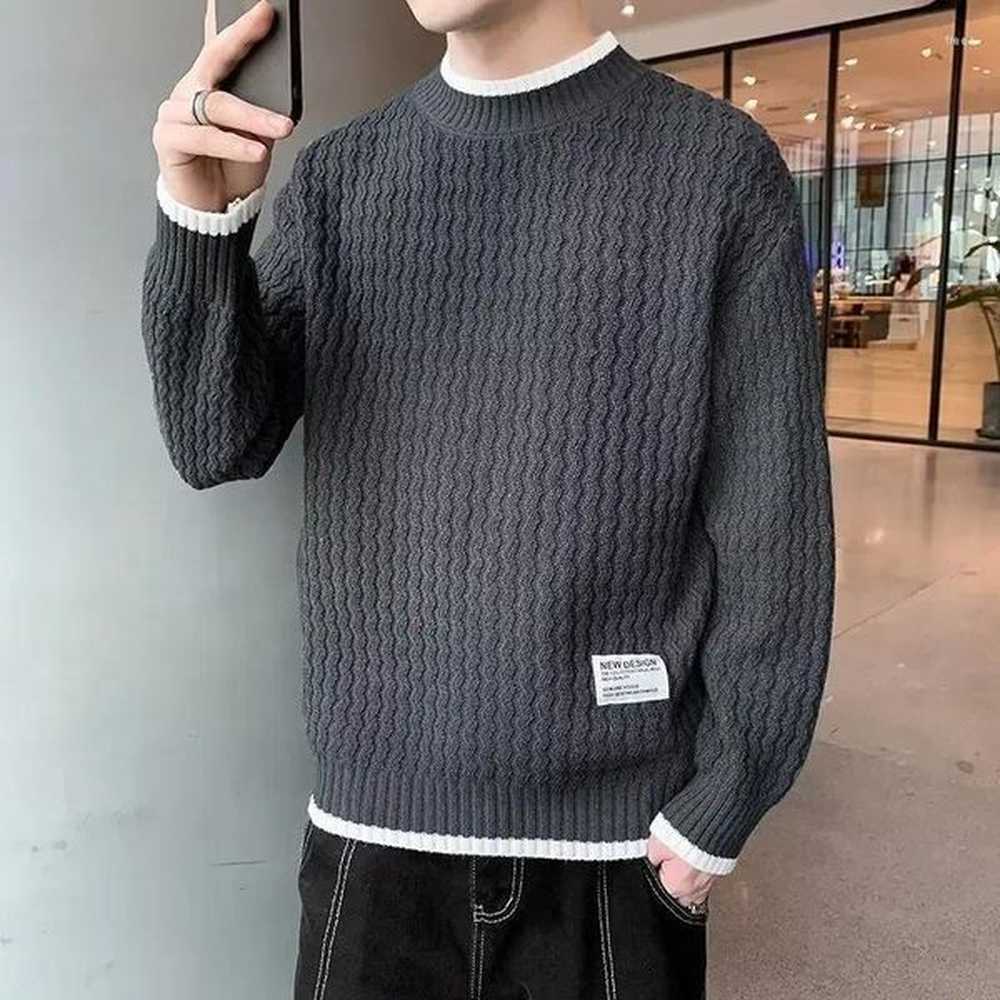 Men's Cable Knit Sweater: Casual Round Neck Trendy Loose Knitted Base Layer For Autumn Winter