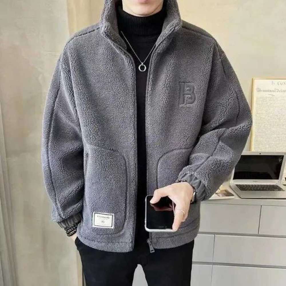 Mens cashmere coat Korean reviews clothing zipper thick cardigan streetwear oversized standing jacket autumn and winter W241218 W241218