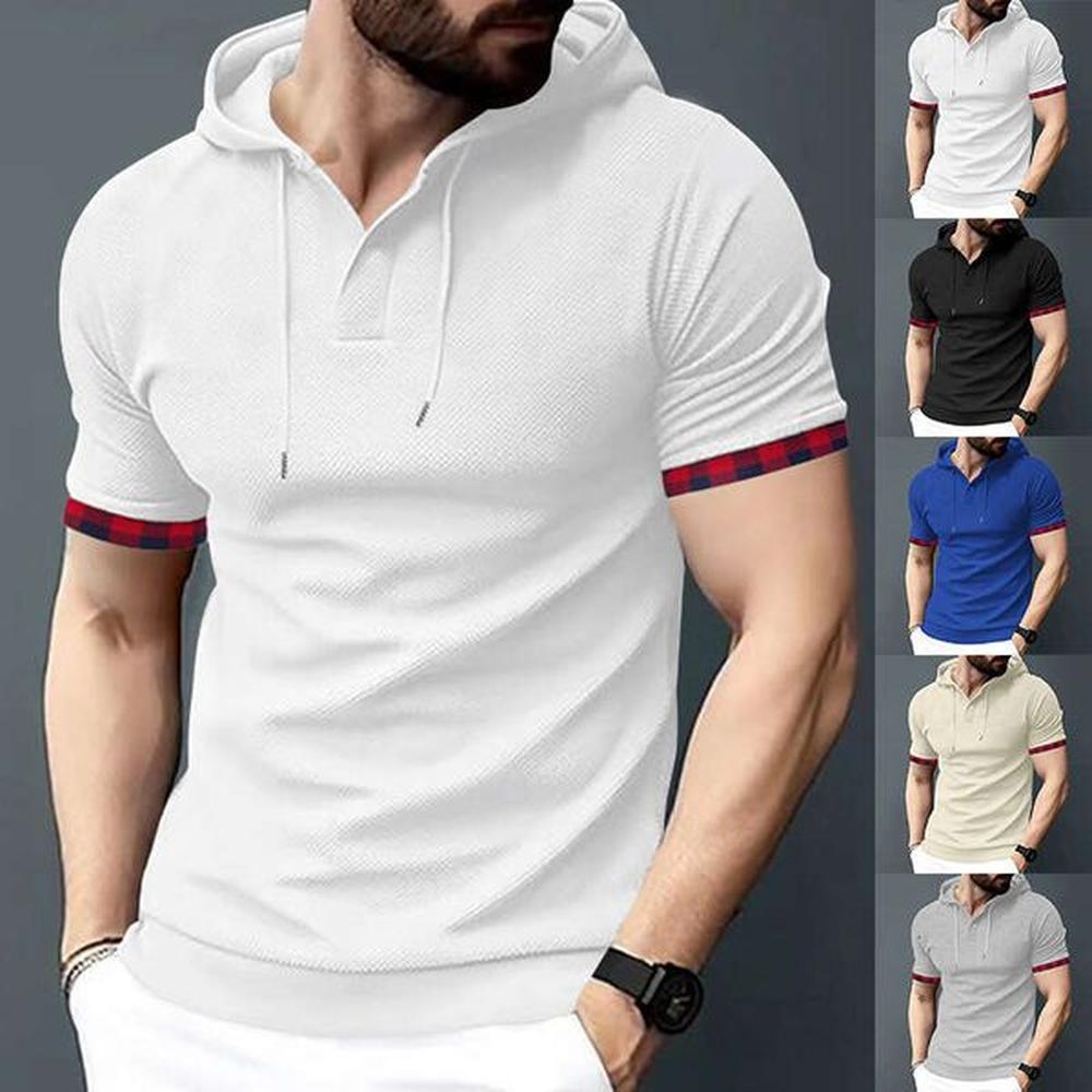 Men's Casual And Fashionable Waffle Pure Ribbon Hat T-Shirt, Fiess Sports Short Sleeved T-Shirt B1