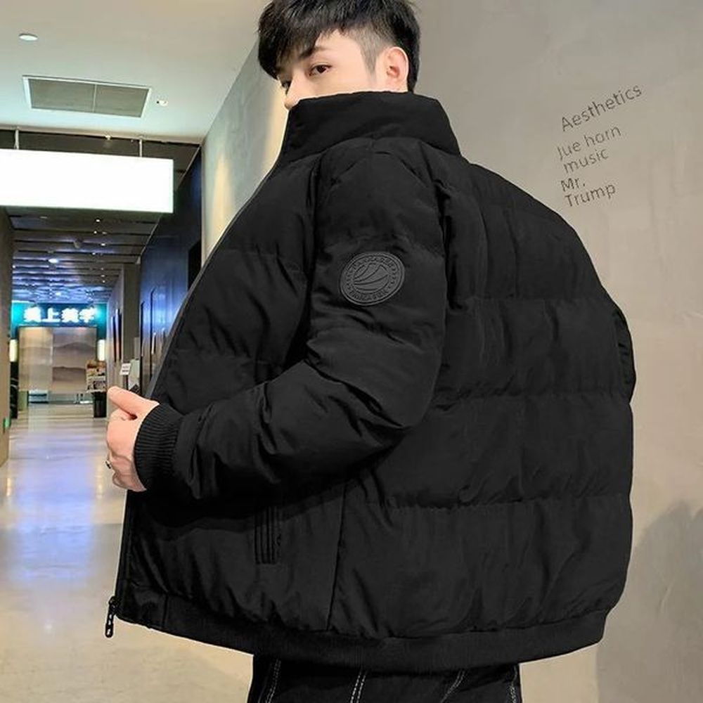 Mens Casual Cotton-padded Coat Winter Warm Thickened Solid Color Jacket Stand Collar Trendy Korean Style Fit Padded Jacket 241209