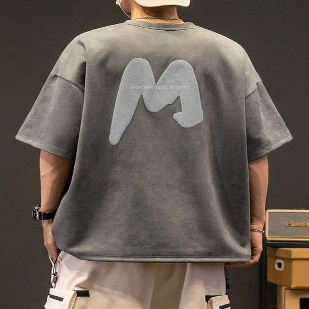 Mens Casual Fashion Trend Retro Foam Printing Round-neck Short SleeveT250207