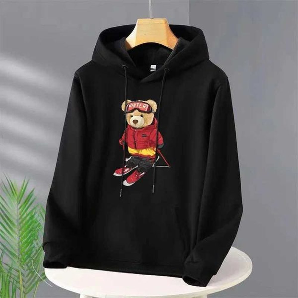 Mens Casual Hoodies Harajuku Y2k Designer Pullover Hoodie Ski Bear Print Mens Vintage Trendy Pullover Sweatshirt for MaleXJ241228