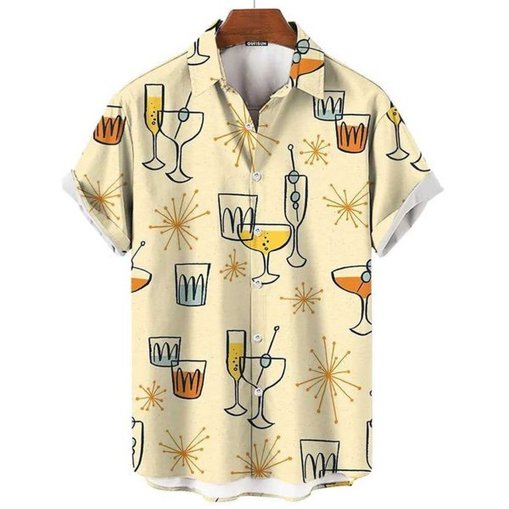 Men's Casual Shirts Fashion Drinks Shirts Short Sleeve Tops New Mens Shirts Casual Loose T-Shirts 3d Plastic Printed T-Shirts Breathabl