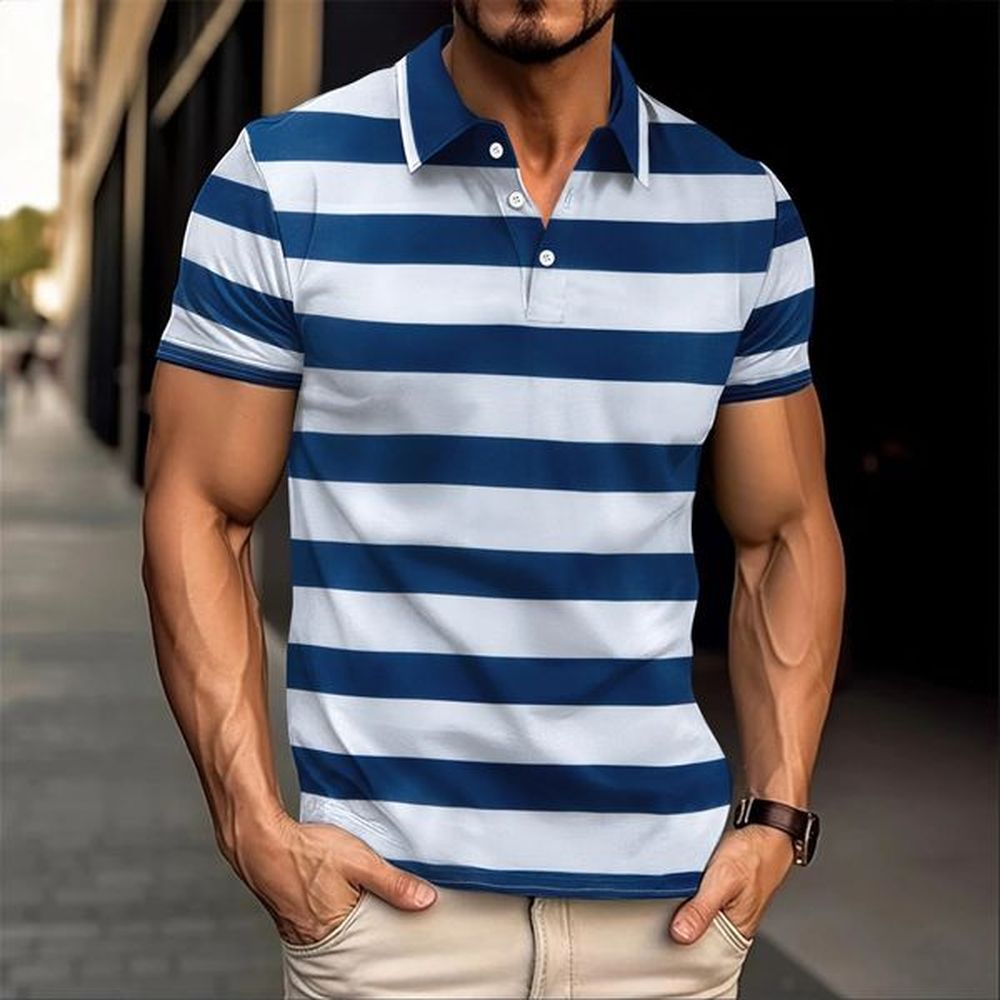 Mens Casual Short-sleeved polo Shirt Fashion Lapel Button Down Shirt Mens Breathable polo Shirt 240824