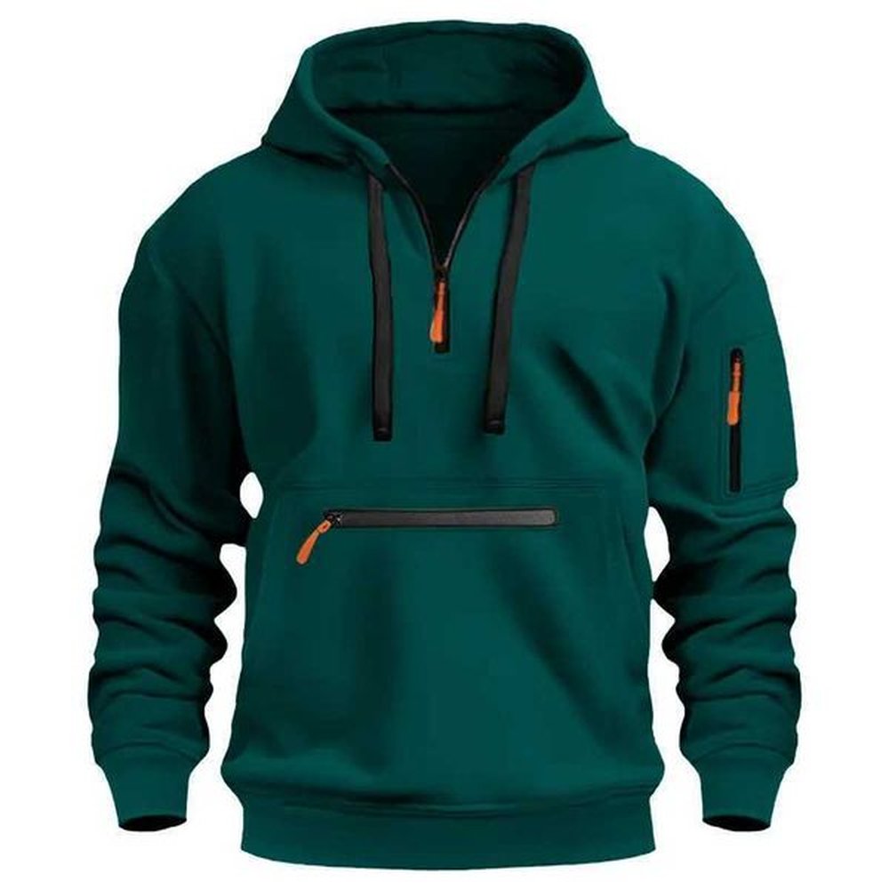 Mens casual sports hoodie spring and autumn fashion arm pocket pull rope hooded solid color loose long-sleeved blouse pulloverXJ2500118