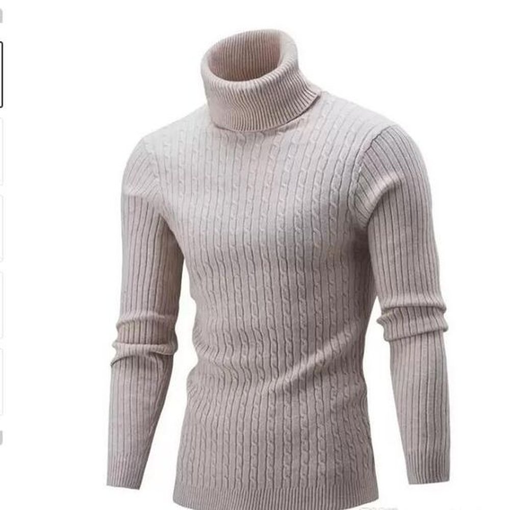 Mens Casual Sweaters 5 Colors Ribbed Turtle Neck Pullovers Long Sleeve Solid Sweater for Autumn and Winter