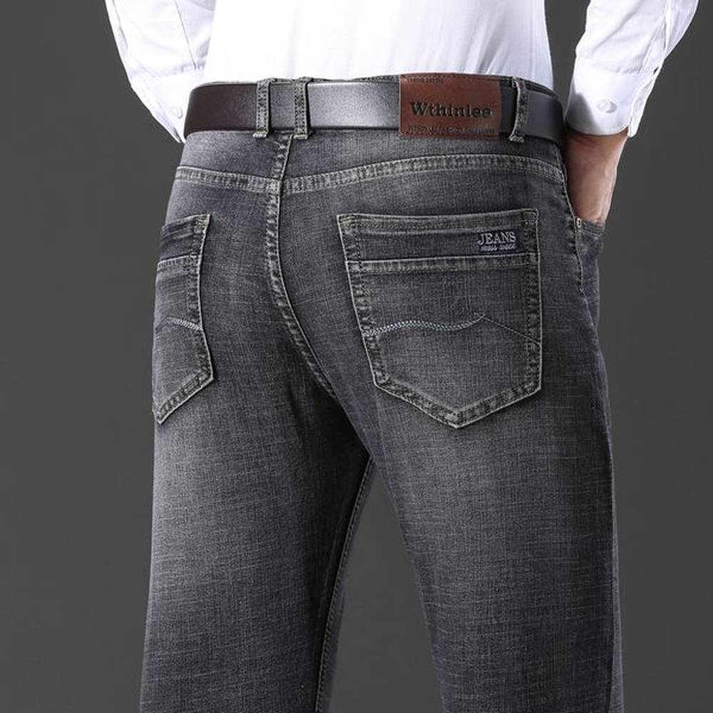 Men's Classic Blue Black Slim Jeans Business Cotton Elastic Regular Fit Denim Pants Male Brand Trousers