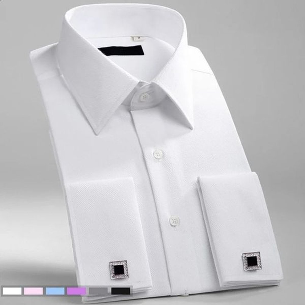 Mens Classic French Cuffs Social Dress Shirt Formal Business Standard-fit Long Sleeve Wedding Party Office Work White Shirts 250207