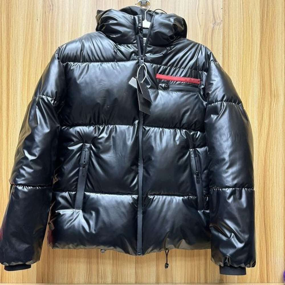 mens Classic High Quality Winter jacket embroidery jacket Hooded panelled down jacket Windproof and warm coat White down top Glossy black m-