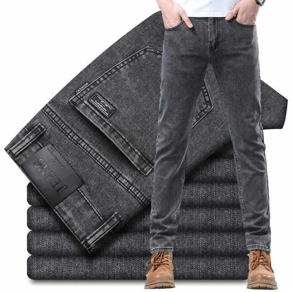 Mens Classic Regular Soft Grey Elastic Denim Mens Slim Fit Mens Spring and Autumn Straight Jeans 28-40 W241205